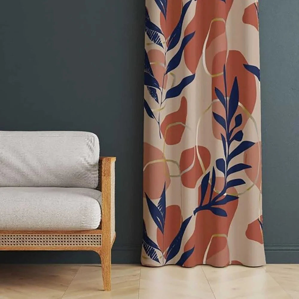 The Parda - Color Modern Abstract Leaf Pattern Printed Blackout Curtain , Premium Fabric 80% Blackout Printed Curtain , Pack Of 1 Curtain