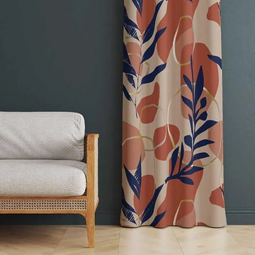 The Parda - Color Modern Abstract Leaf Pattern Printed Blackout Curtain , Premium Fabric 80% Blackout Printed Curtain , Pack Of 1 Curtain