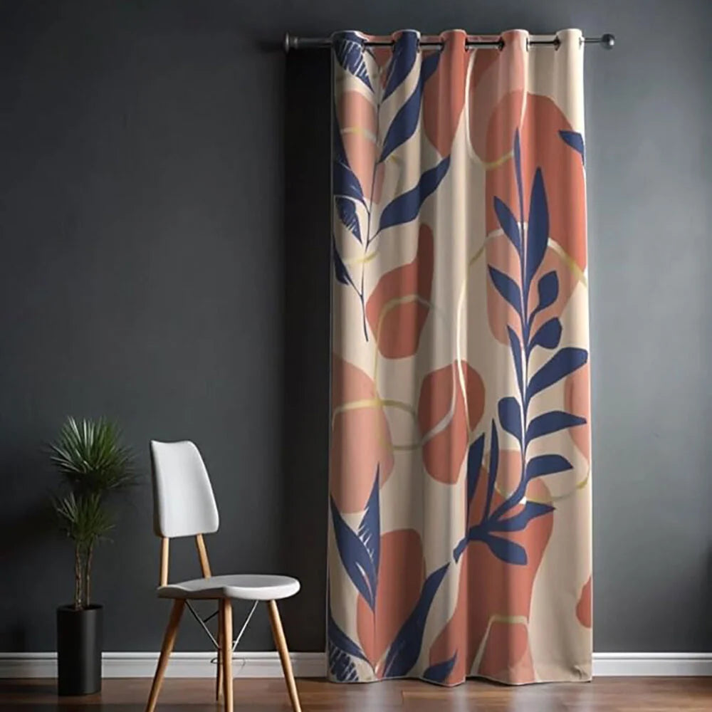 The Parda - Color Modern Abstract Leaf Pattern Printed Blackout Curtain , Premium Fabric 80% Blackout Printed Curtain , Pack Of 1 Curtain