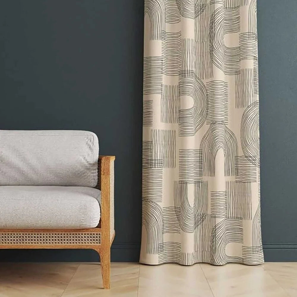 The Parda - Color Modern Abstract Linear Harmony Printed Blackout Curtain , Premium Fabric 80% Blackout Printed Curtain , Pack Of 1 Curtain