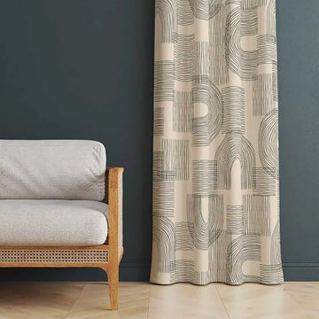 The Parda - Color Modern Abstract Linear Harmony Printed Blackout Curtain , Premium Fabric 80% Blackout Printed Curtain , Pack Of 1 Curtain