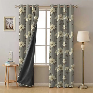 The Parda - Slate Cream 100% Blackout Curtains, Printed Blackout Curtains With Black Lining At Back , Pack Of 1 Curtain