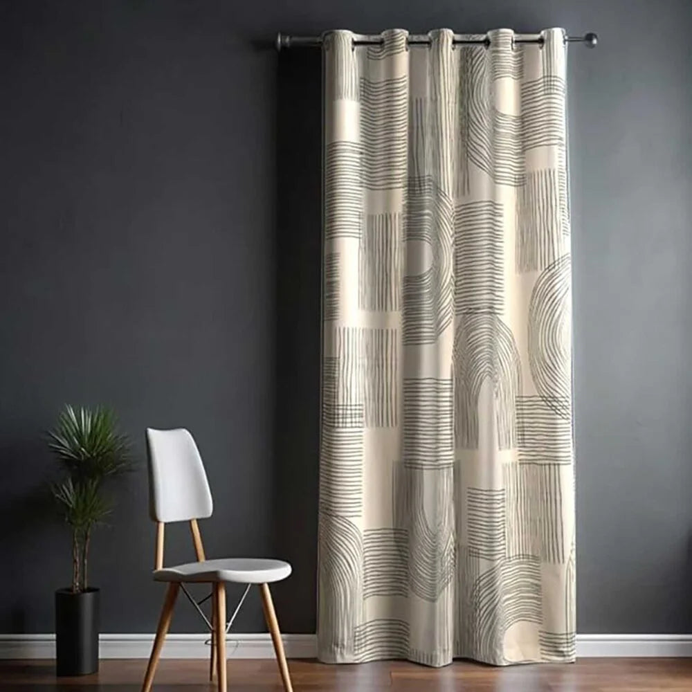 The Parda - Color Modern Abstract Linear Harmony Printed Blackout Curtain , Premium Fabric 80% Blackout Printed Curtain , Pack Of 1 Curtain