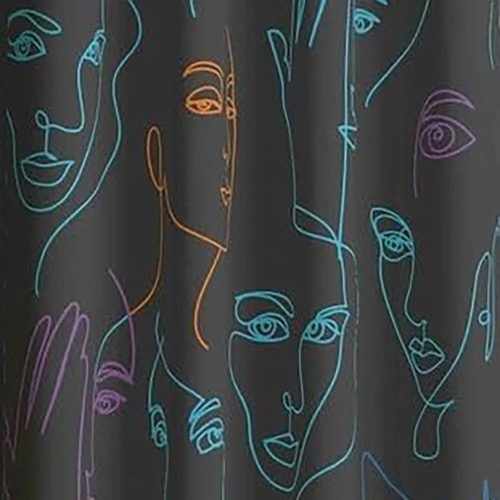 The Parda - Color Modern Abstract Neon Faces Printed Blackout Curtain , Premium Fabric 80% Blackout Printed Curtain , Pack Of 1 Curtain