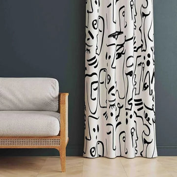 The Parda - Color Modern Abstract White Faces Printed Blackout Curtain , Premium Fabric 80% Blackout Printed Curtain , Pack Of 1 Curtain