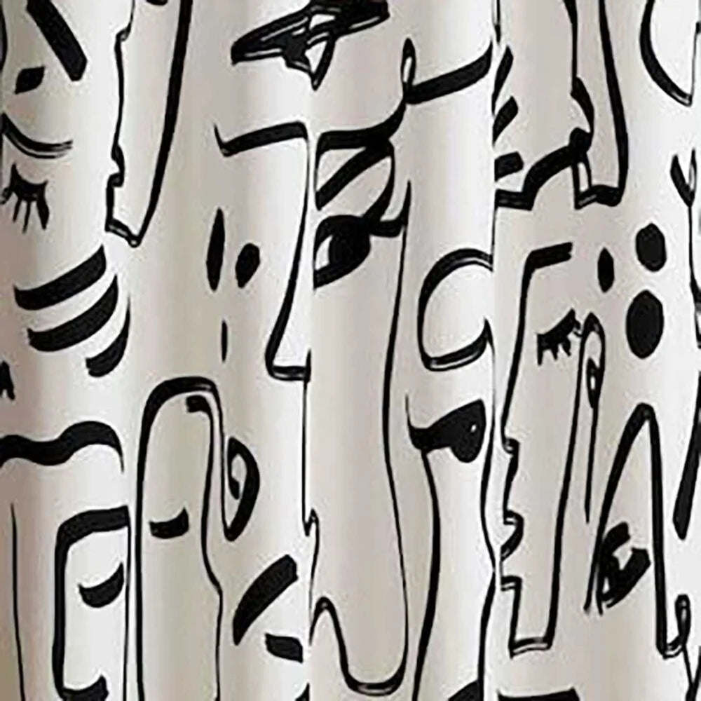 The Parda - Color Modern Abstract White Faces Printed Blackout Curtain , Premium Fabric 80% Blackout Printed Curtain , Pack Of 1 Curtain