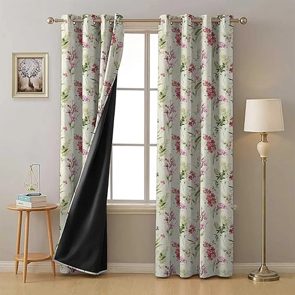 The Parda - Blush Leaf 100% Blackout Curtains, Printed Blackout Curtains With Black Lining At Back , Pack Of 1 Curtain