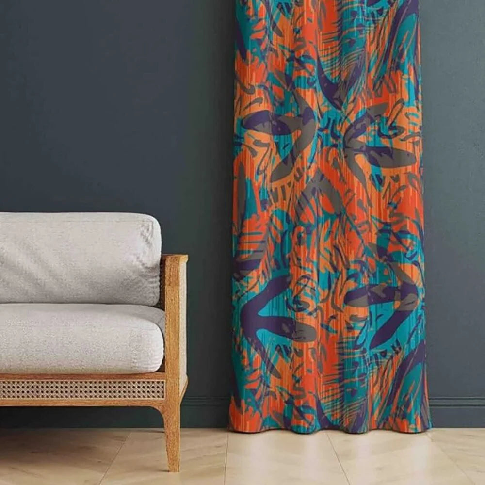 The Parda - Color Modern Abstract Wild Pattern Printed Blackout Curtain , Premium Fabric 80% Blackout Printed Curtain , Pack Of 1 Curtain