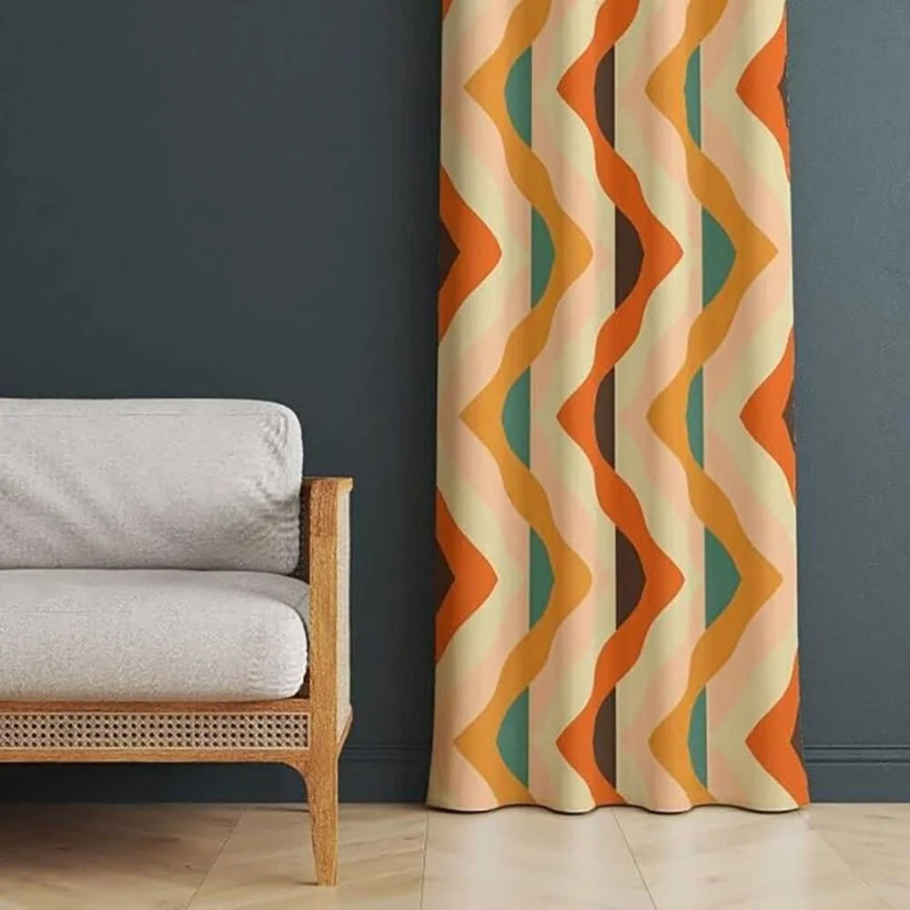 The Parda - Color Modern Abstract Zigzag Vibes Printed Blackout Curtain , Premium Fabric 80% Blackout Printed Curtain , Pack Of 1 Curtain
