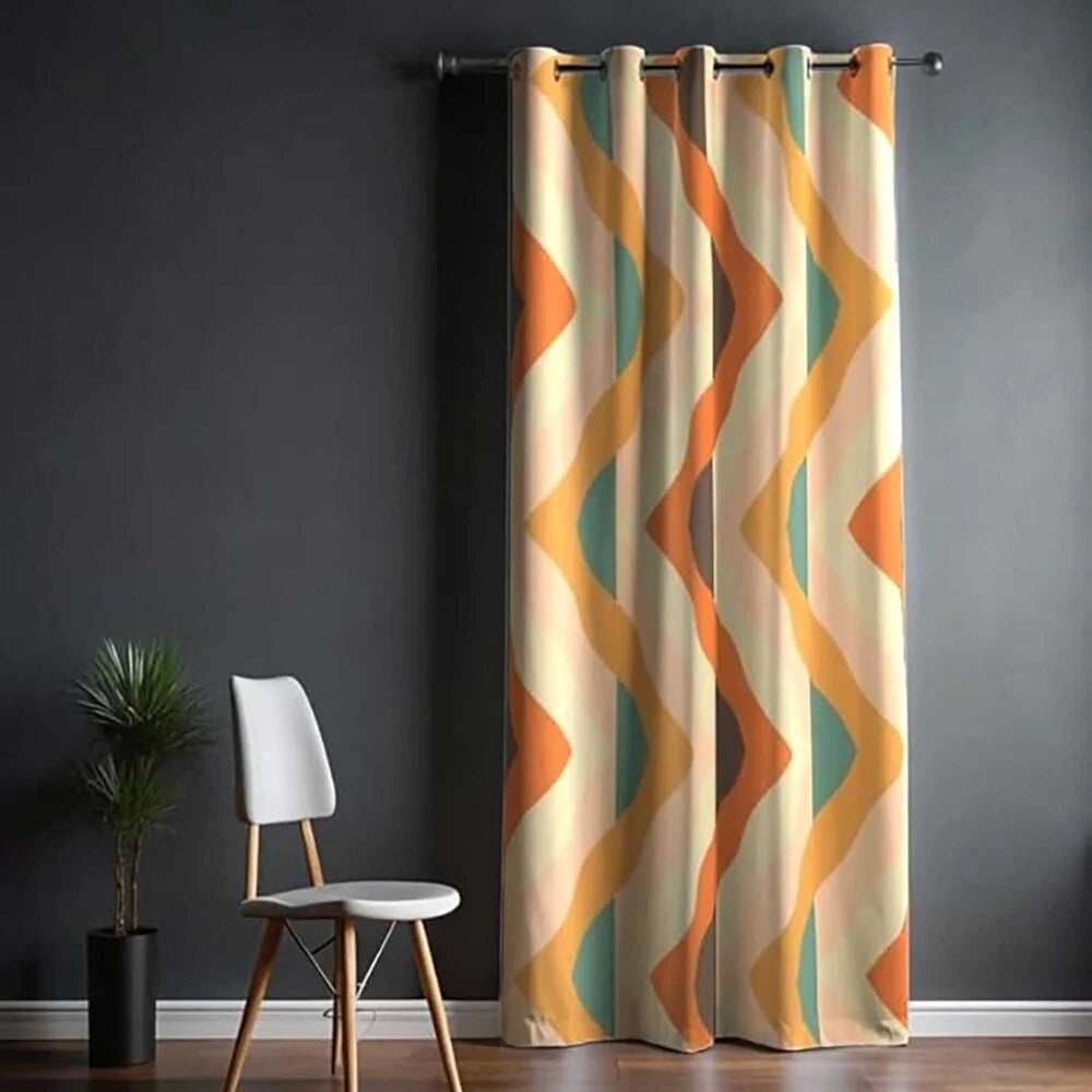 The Parda - Color Modern Abstract Zigzag Vibes Printed Blackout Curtain , Premium Fabric 80% Blackout Printed Curtain , Pack Of 1 Curtain