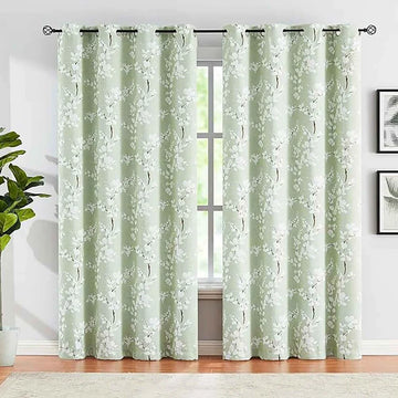 The Parda - Green Floral Print 100% Blackout Curtain With Black Lining At Back , Pack Of 1 Curtain