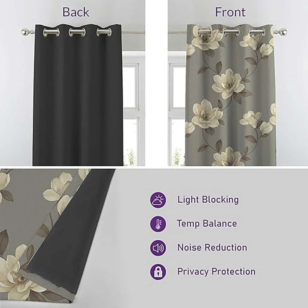The Parda - Slate Cream 100% Blackout Curtains, Printed Blackout Curtains With Black Lining At Back , Pack Of 1 Curtain