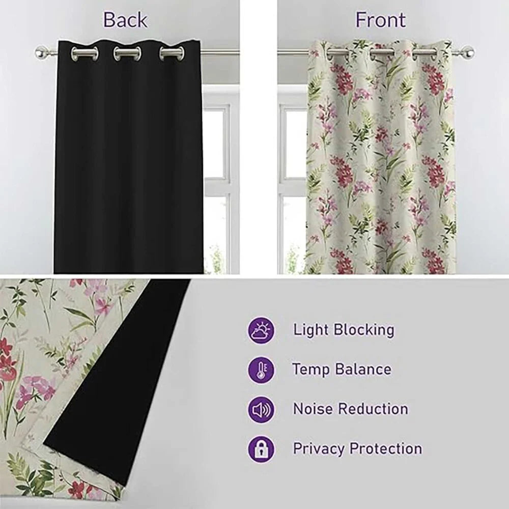 The Parda - Blush Leaf 100% Blackout Curtains, Printed Blackout Curtains With Black Lining At Back , Pack Of 1 Curtain