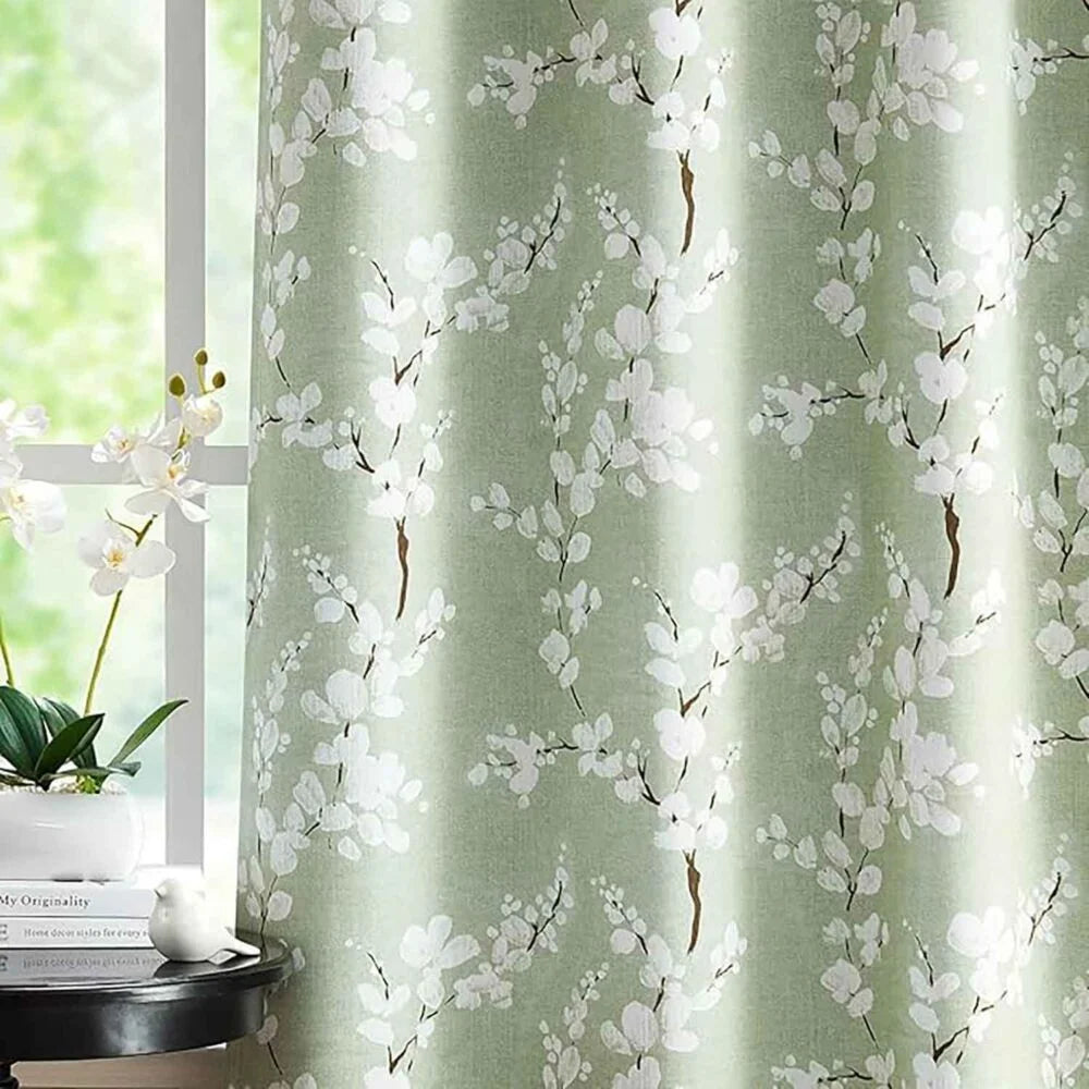The Parda - Green Floral Print 100% Blackout Curtain With Black Lining At Back , Pack Of 1 Curtain