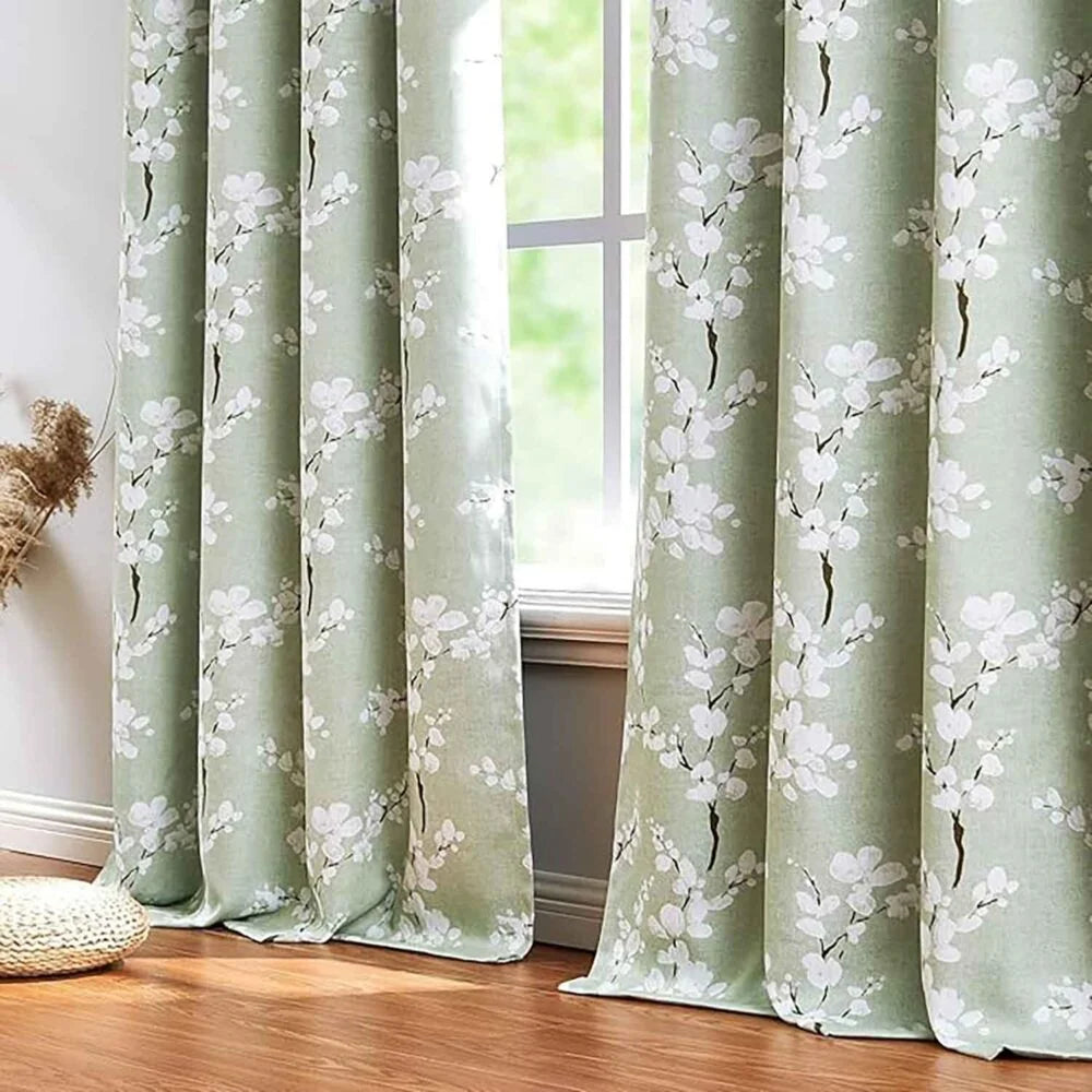 The Parda - Green Floral Print 100% Blackout Curtain With Black Lining At Back , Pack Of 1 Curtain