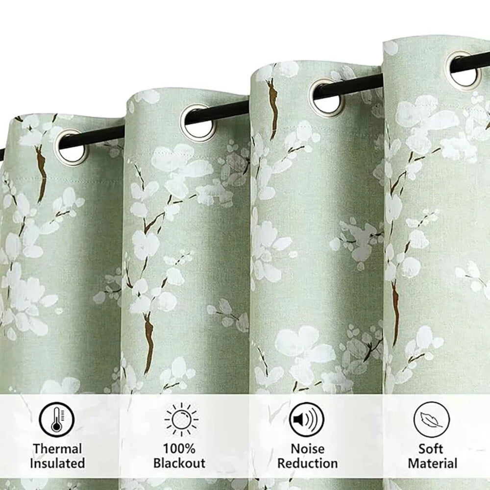 The Parda - Green Floral Print 100% Blackout Curtain With Black Lining At Back , Pack Of 1 Curtain
