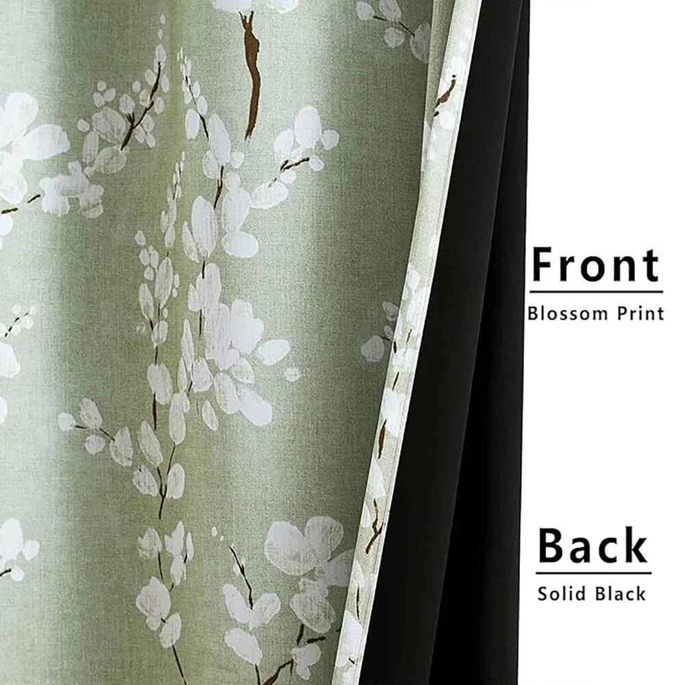 The Parda - Green Floral Print 100% Blackout Curtain With Black Lining At Back , Pack Of 1 Curtain