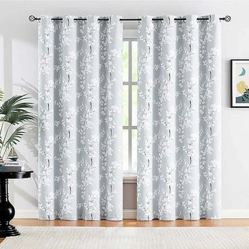 The Parda - Grey Floral Print 100% Blackout Curtain With Black Lining At Back , Pack Of 1 Curtain