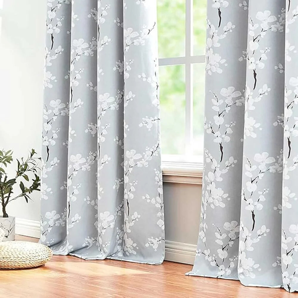 The Parda - Grey Floral Print 100% Blackout Curtain With Black Lining At Back , Pack Of 1 Curtain
