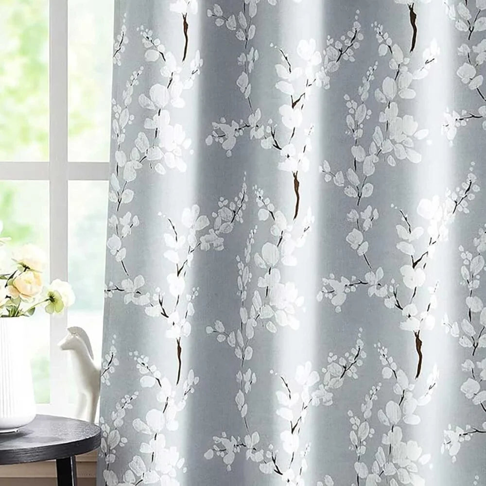 The Parda - Grey Floral Print 100% Blackout Curtain With Black Lining At Back , Pack Of 1 Curtain