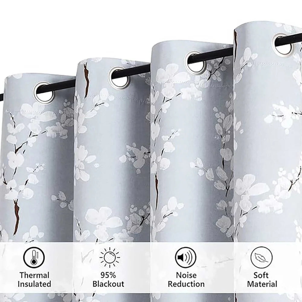 The Parda - Grey Floral Print 100% Blackout Curtain With Black Lining At Back , Pack Of 1 Curtain